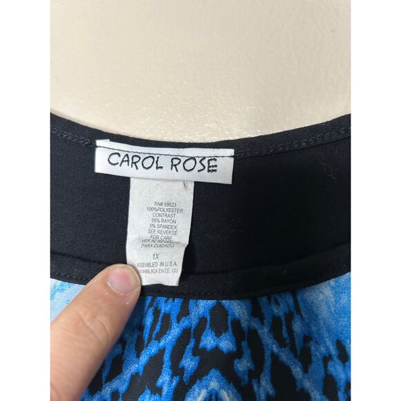 Women’s size 1X Carol Rose Blue Black White Chevron Lace Detail Blouse Dressy - Picture 2 of 3